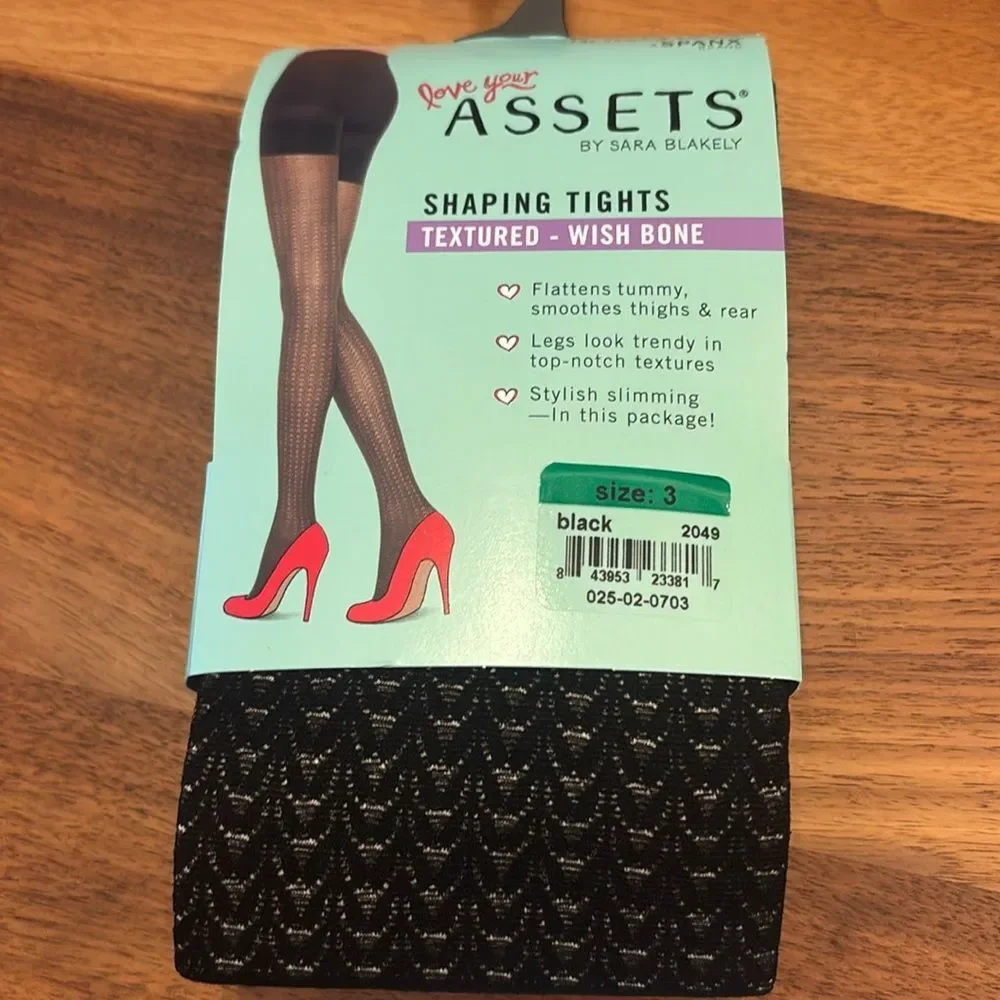 NEW Assets by Sara Blakely Spanx Black Textured Wish Bone Tights 2049 Size 3